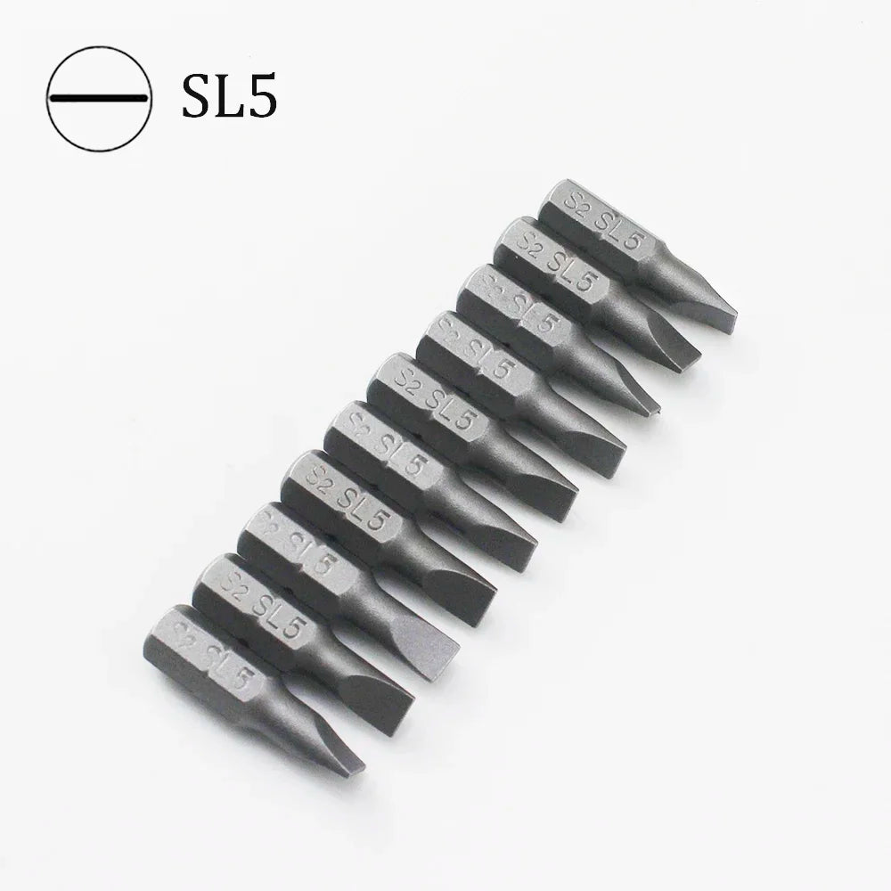 10Pcs 1/4" 25mm Slotted SL2.5-SL7 Screwdriver Bit Set Repair Tools Screwdrivers Kit Hex Shank Drill Bit For Power Household Tool