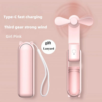 Portable Mini Handheld Fan Small Pocket Fan USB Rechargeable Battery Fan Folding Cooling Hand Fan Mini USB Fan with Power Bank