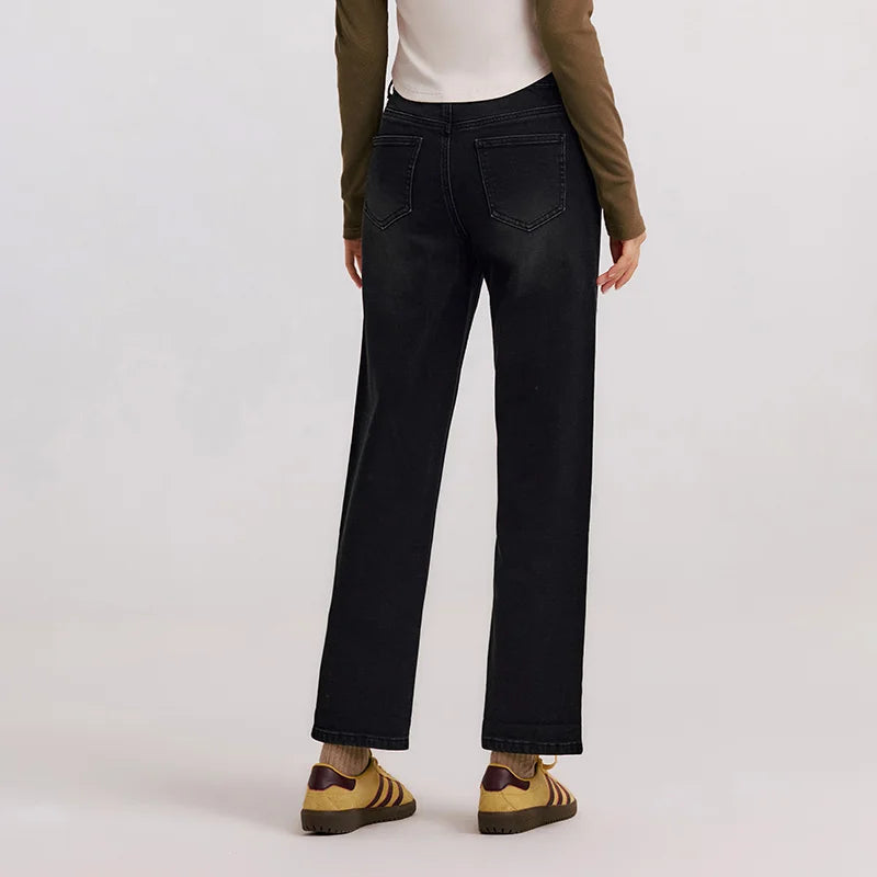 Semir Jeans Women Frayed Trousers 2024 Winter New Loose Straight Leg Pants Denim Trousers