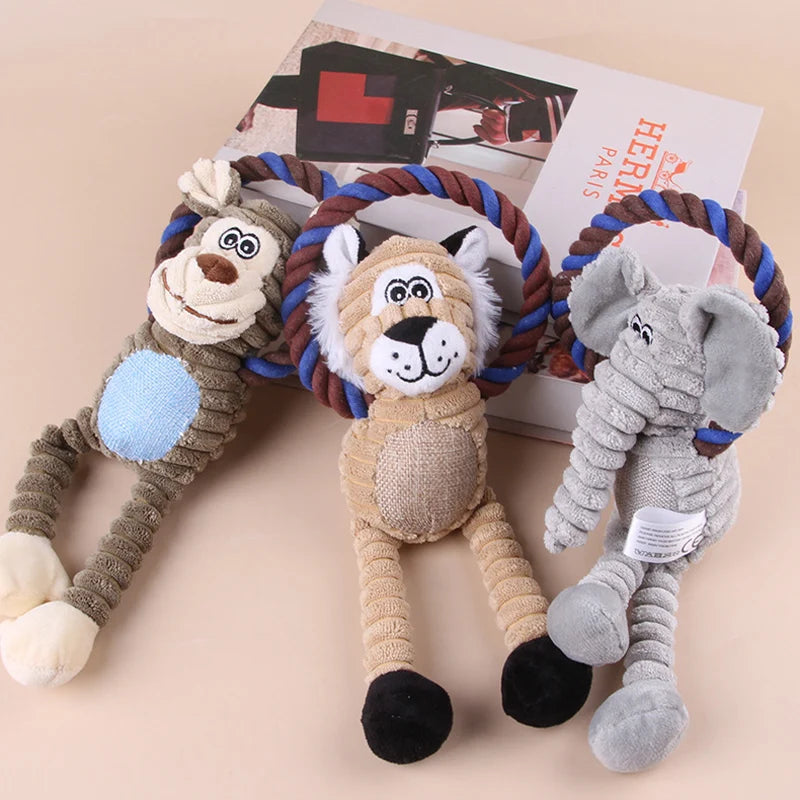 Dog Plush Toy Pet Squeaky Animals Stuffed Toy Bite-Resistant Teeth Cleaning Chew Toy Interactive Companion Toys Pet Supplies