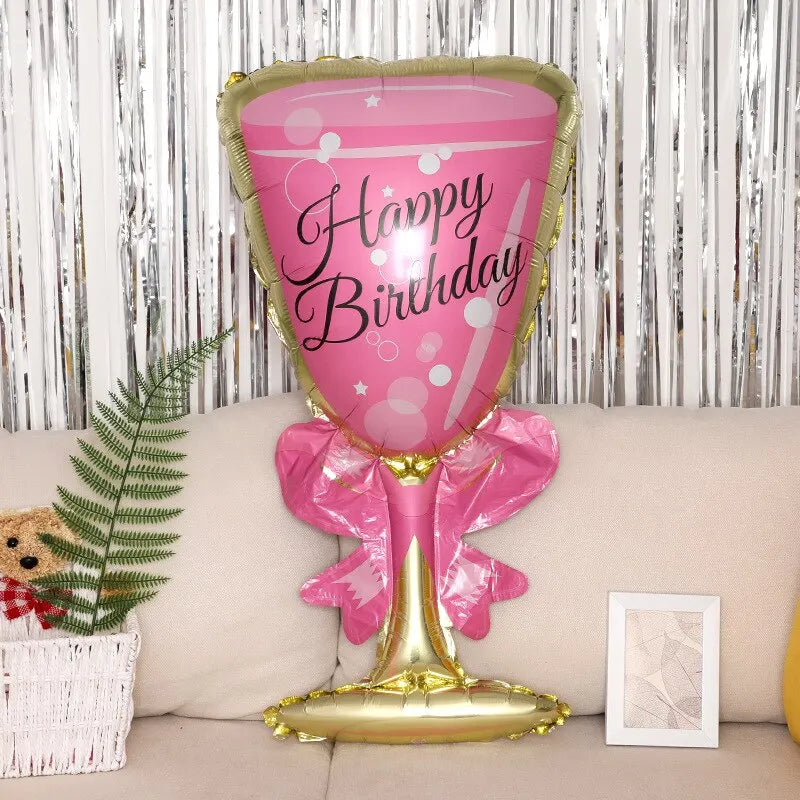 Pink Balloon Champagne Bowknot Wine Cup Wedding Birthday Party Decoration Adult Children Balloon Event Party Supplies