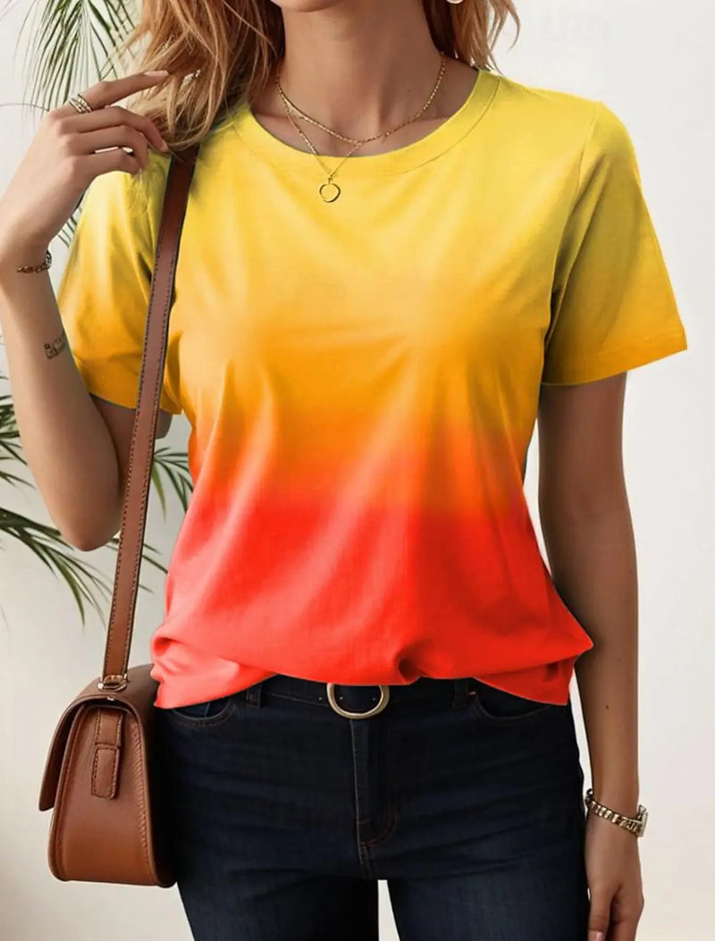 Women's T-Shirts For Women 3d Gradient Print  Tees Casual Street Femalewear Summer  Oversized T-Shirt Fashion Lady Y2k Clothing