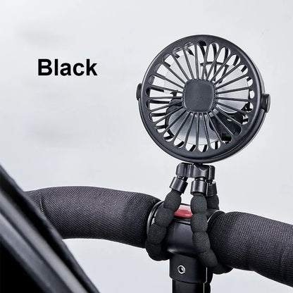 Portable Fan Mini Clip Fan Stroller Fan 360° Rotate Flexible Tripod USB Rechargeable Battery Fan for Car Seat Bike Treadmill