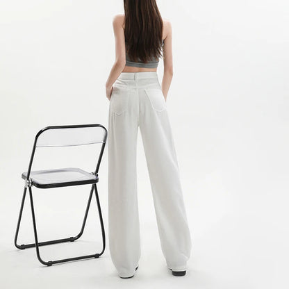 Summer Soft Lyocell Fabric Woman Jeans Loose Wide Leg Straight High Waisted Thin Pant Fashion Comfort White Casual Trousers