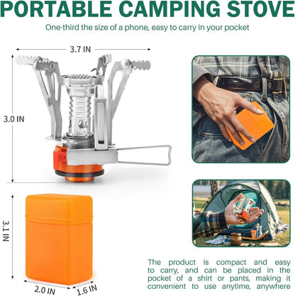 Portable Camping Stoves Backpacking Stove with Piezo Ignition Stable Support Wind-Resistance Camp Stove for Outdoor Cooking