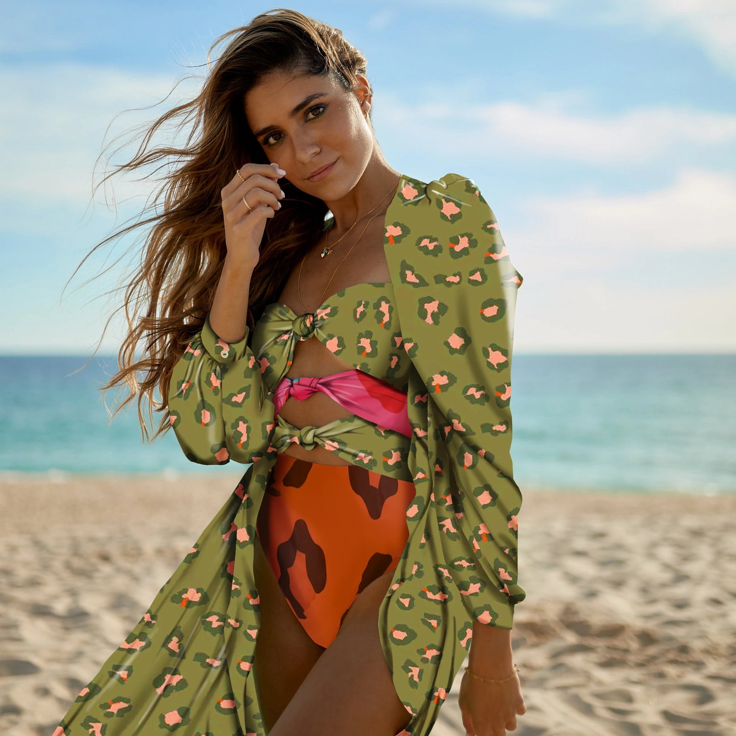 Beach Wear Print Bikini Swimwear Women Wrap Skirt Swimsuit High Waist 2025 Cover Up Sexy Sarong plage Beach Wear Bathing Suit