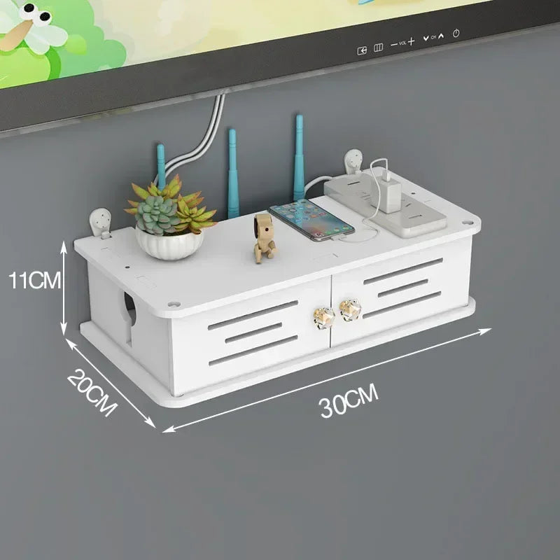 Large Wireless Wifi Router Shelf Storage Boxes Cable Power Plus Wire Bracket Wood-Plastic Wall Hanging Plug Board DIY Home Decor