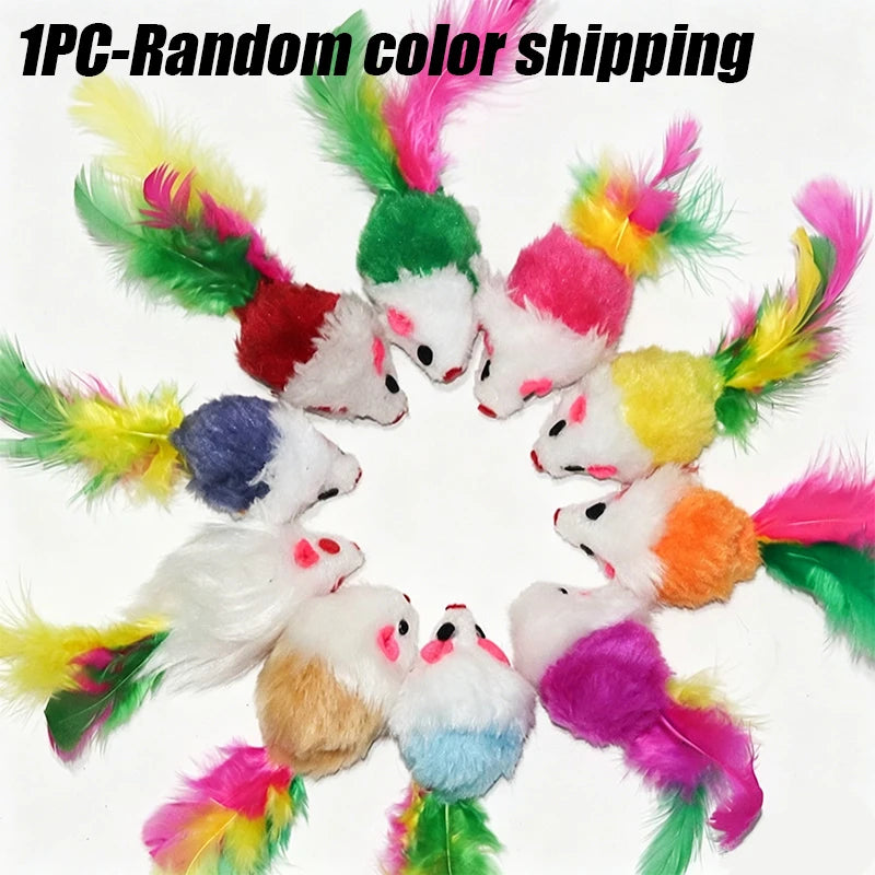 Cat Toys Sound Producing Mice Simulated Plush Colorful Feathers To Play With Cats And Mice Random Color Shipping
