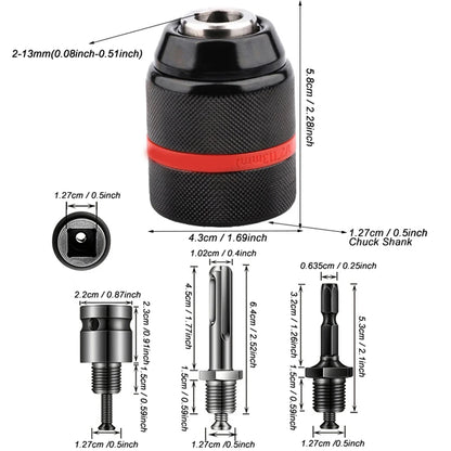 JENTORIX 2mm-13mm Metal Keyless Drill Chuck, 3Jaw Self-lock Ratchet Chuck 1/2-20UNF Thread, Chuck for Drill Bit Screwdriver&Taps