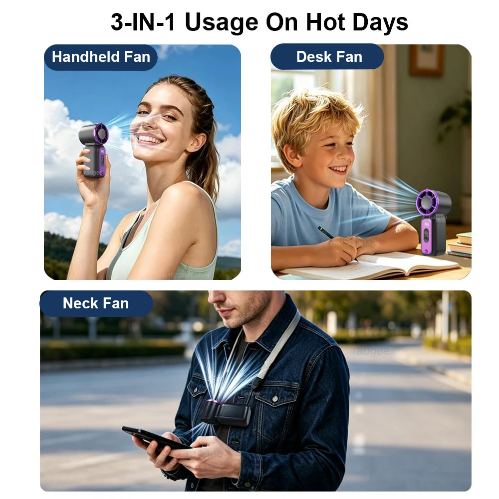 Portable Handheld Fan Mini Hand Fan USB Rechargeable Small Pocket Fan Outdoor Cooling Fan with Digital Display and LED Lighting