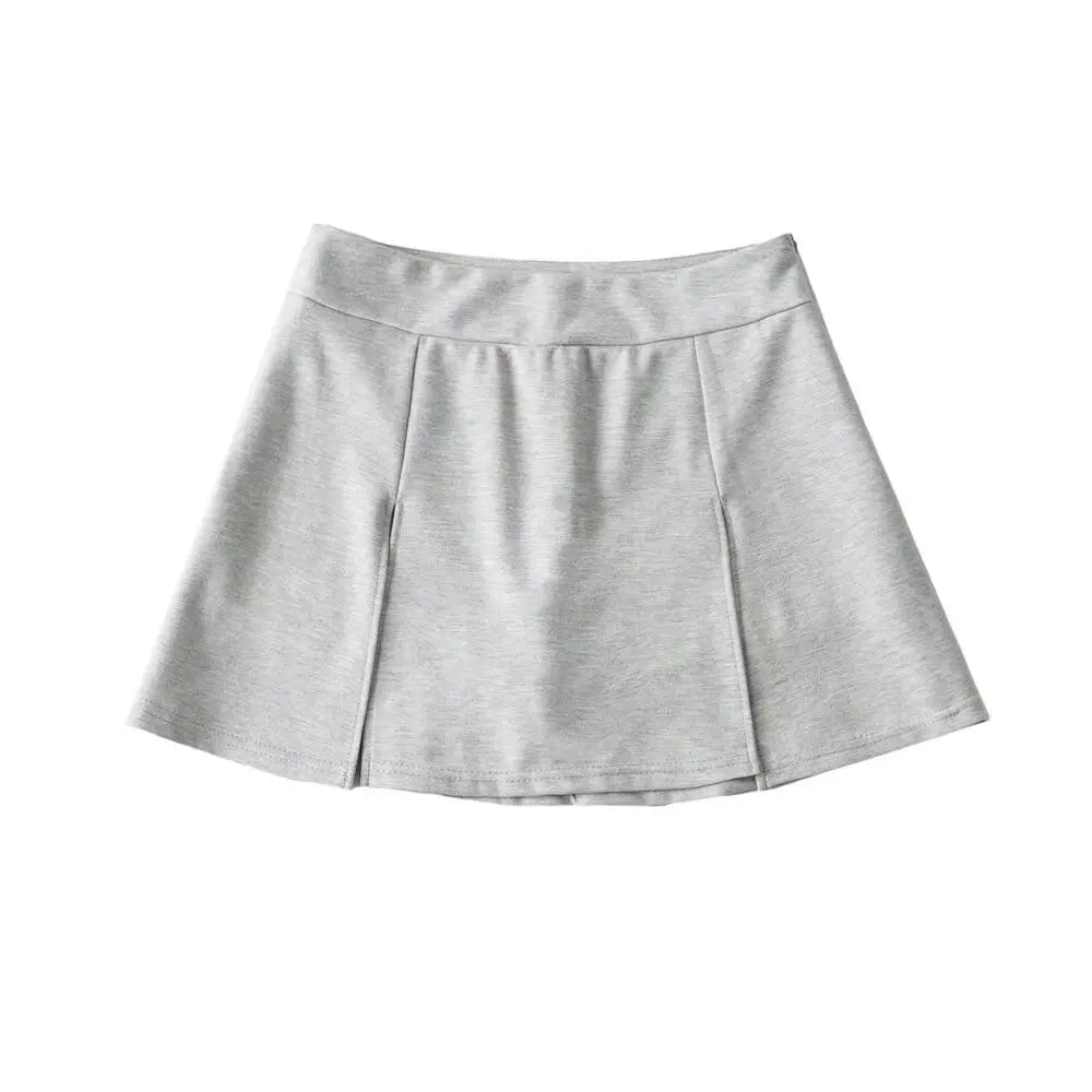 Women High Waist Front Slit Mini Skirt American Vintage All-match Package Hips Pleated Skirts Side Zipper With Shorts Underwear