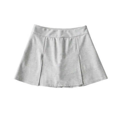 Women High Waist Front Slit Mini Skirt American Vintage All-match Package Hips Pleated Skirts Side Zipper With Shorts Underwear