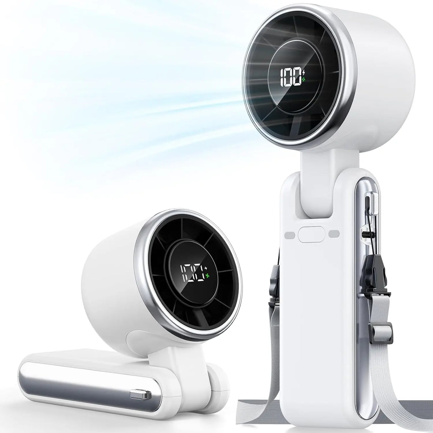 Handheld Fan Portable Foldable USB Rechargeable, Ultra Quiet 5-speed Adjustable, 1200mAh Battery (10 Hours Running Time)