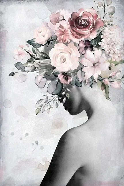 Canvas Painting Wall Art Women and Flowers Abstract Print the Girl with Flowers on Her Head Surrealism Imagine Poster Room Decor