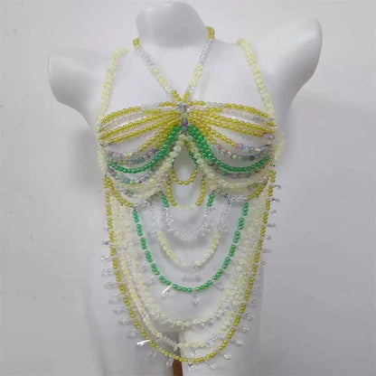 2025 New Women's Necklace Beaded Vest Hollow Out Top Jewelry Exaggerated Pearls Neck Bra Fashion Bra Women's Club Carnival