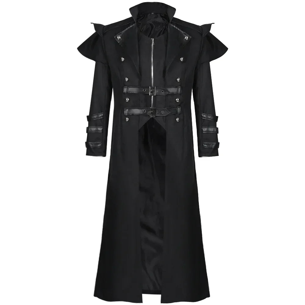 Men Medieval Gothic Trench Long Coats Court Costume Retro Casual Women Button Zipper Loose Party Bloodsucker Clothing