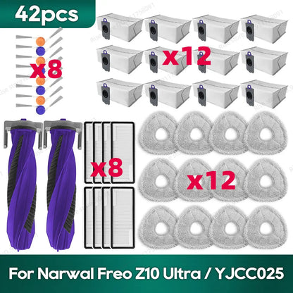 Compatible for Narwal Freo Z10 Ultra / YJCC025 Accessories Roller Brush Hepa Filter Dust Bag Mop Cloth
