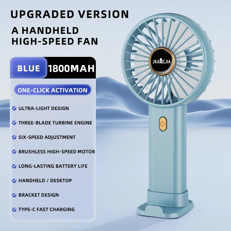 Portable, handheld, rechargeable personal fan, phone stand model, 5-speed powerful cool fan, mini handheld fan.