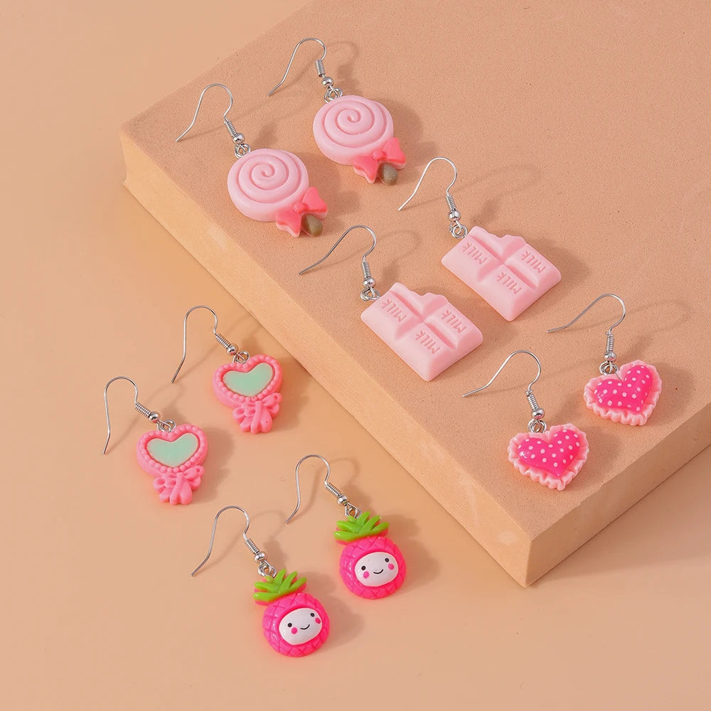 5pairs/set Cute Candy Chocolate Earrings for Women Girls 3D Food Dangle Earrings Kids Jewelry Gifts