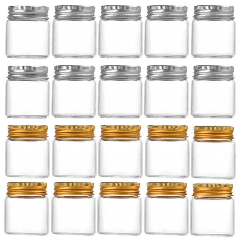 20Pcs 50ml Small Glass Jars With Aluminum Lids Medicines Can Food Sealed Container Candy Packing Jar Household Kitchen Bottles