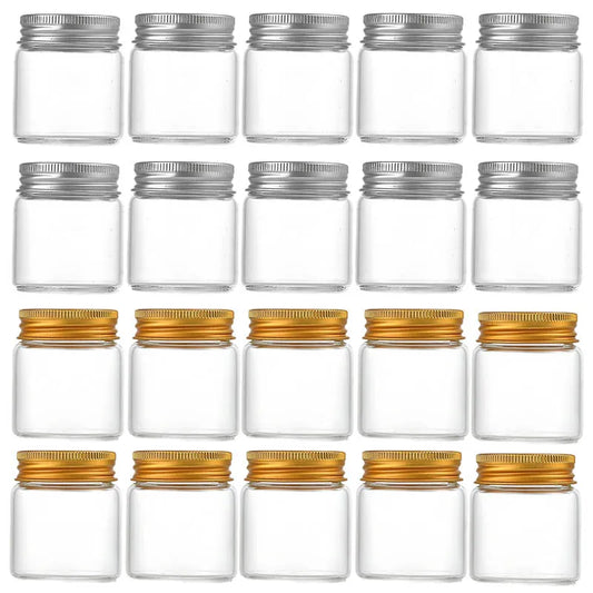 20Pcs 50ml Small Glass Jars With Aluminum Lids Medicines Can Food Sealed Container Candy Packing Jar Household Kitchen Bottles
