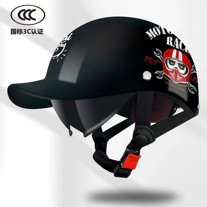 Motorcycle Helmet Retro German Classic Moto Helmet Casco Moto Half Helmet  Capacete De Moto with HD Visors