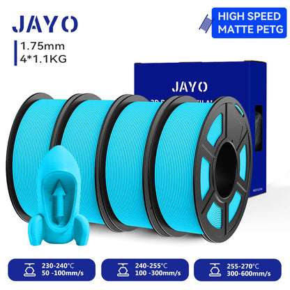 JAYO 4Rolls 3D High Speed Matte PETG 3D Filament 1.75mm 30mm/s - 600mm/s Print Range High Flow Speedy PETG 3D Printer Filament