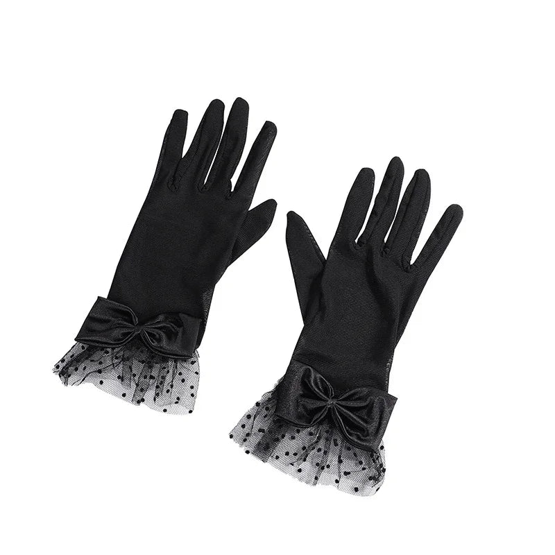 Lace Bowknot Gloves Nightclub Gloves Short Gloves Wedding Party Gowns Gloves Women Gloves Stage Wrist Length Gloves