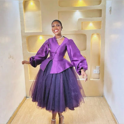 Purple Mid Calf Birthday Party Skirt  Without Top A Line Puffy Tulle Women Skirt Tea length Maxi Skirt
