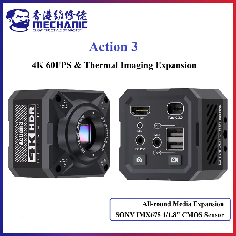 MECHANIC Action3 HD 1080P 4K 60FPS Microscope Camera HDMI/USB Output Optical Thermal Imaging Expansion IMX678 1/1.8" CMOS Sensor