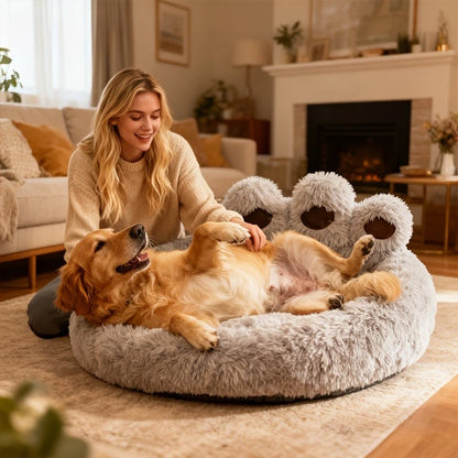 Bear Paw Pet Bed Warm Plush Calming Donut Bed for Medium Dogs Cats,  Anti-Anxiety Puppy Cat Cushion Mat Winter Soft Round Bed