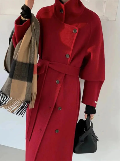 2024 Autumn Winter New Double-sided Cashmere Coat Female Casual Warm Long Woolen Coat Loose Tide Commuting Wool Jacket Women