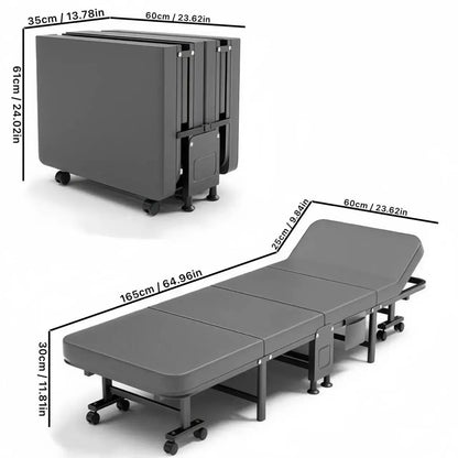Convenient Small Size Office Folding Bed Nap Recliner Single Adult Hospital Escort Camp Bed with Pulley Folding Furniture