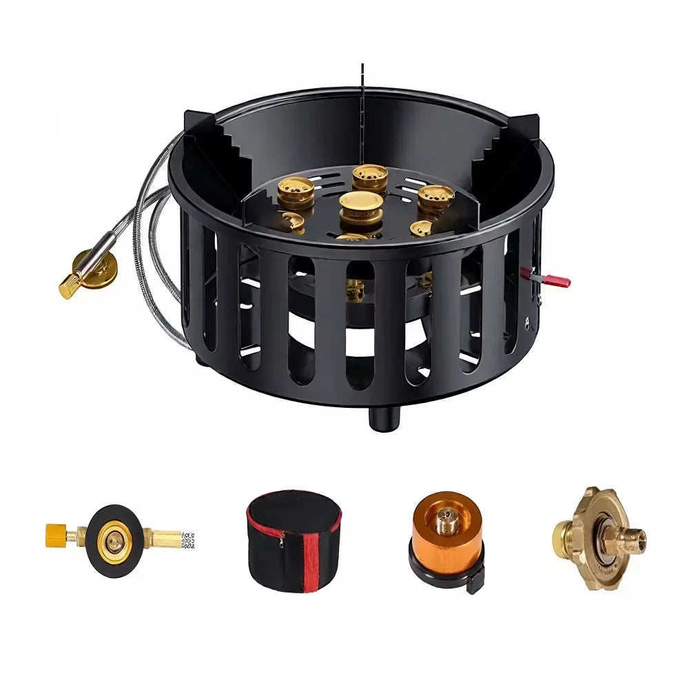High-Power 7-Core 21000W Portable Camping Stove Windproof Outdoor Gas Burner with Electronic Ignition for Strong Fire Cooking