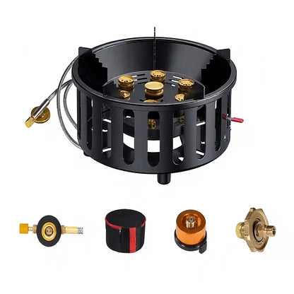 High-Power 7-Core 21000W Portable Camping Stove Windproof Outdoor Gas Burner with Electronic Ignition for Strong Fire Cooking