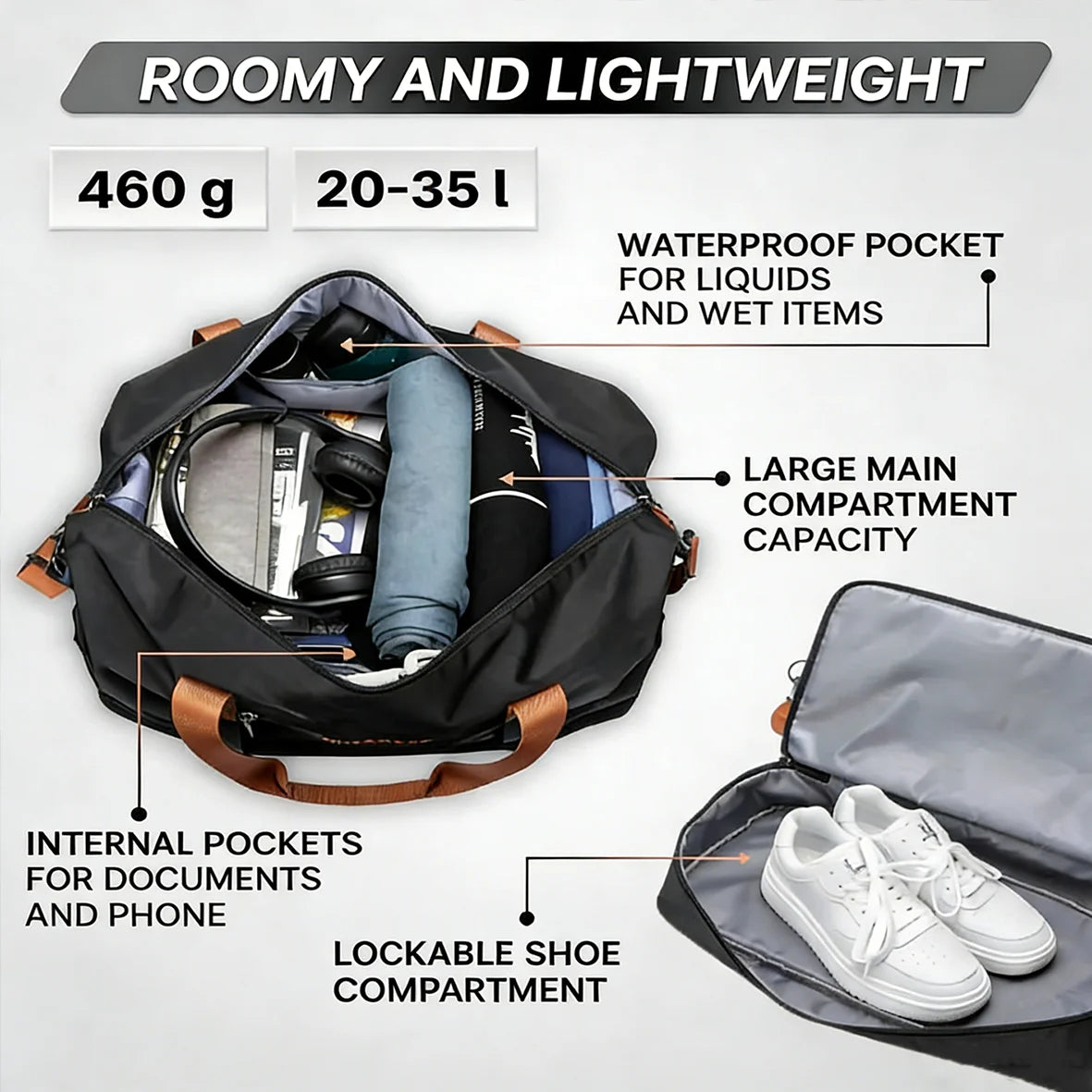 Travel Bag Large-capacity Portable, Dry and Wet Separation Sports Fitness Bag, Suitable As A Travel Luggage Bag.