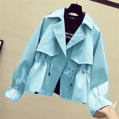 Women's Short Jacket 2025 Spring Autumn New Korean Fashion Loose Waist Slim Windbreaker Coat Solid Female Outwear Tops
