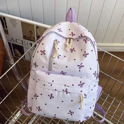 For Daily Use Back To School Season Playful Bow Print Quilted Backpack with Multi Pocket Adjustable Straps Large Capacity