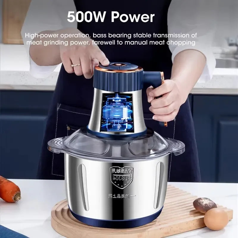 5L EU Electric Food Grinder Multifunctional Vegetable Chopper Blender Large Capacity Meat Mincer for Household Cooking