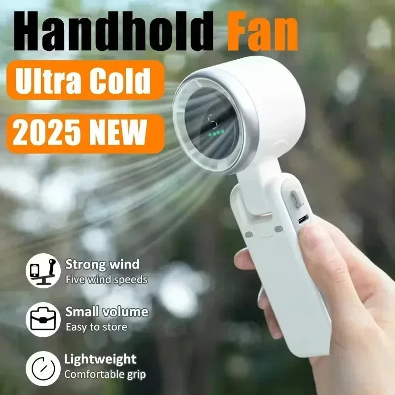 PortableMini Handheld Fan - 5-Speed Turbo USB Rechargeable, Foldable Bladeless Pocket Fan with Large Battery for Outdoor/Travel