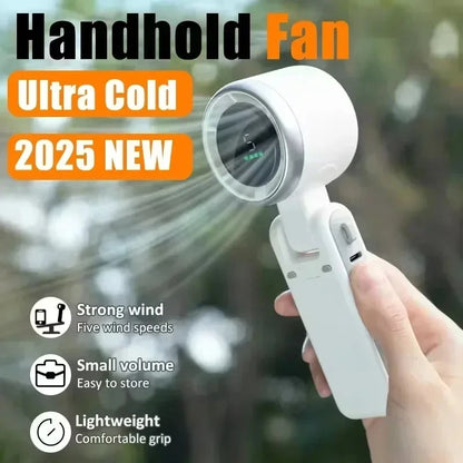 PortableMini Handheld Fan - 5-Speed Turbo USB Rechargeable, Foldable Bladeless Pocket Fan with Large Battery for Outdoor/Travel