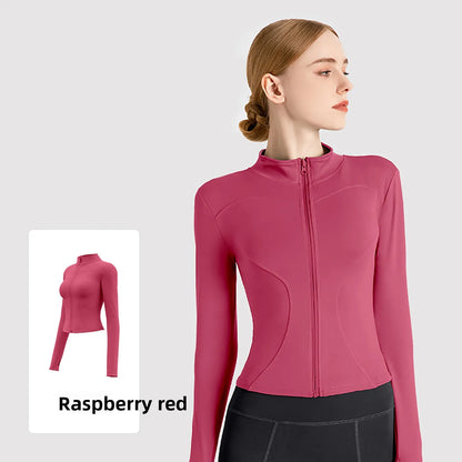 New Jacket Women Yoga Wear Ladies Coat Round High Elasticloose Exercise Yoga Fitness Long Sleevestand-up Collar Yoga Tops Thin