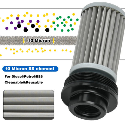 Inline Fuel Filter 10 Micron 100 Micron Fuel Filter Cleanable 6AN 8AN 10AN Adapter Universal