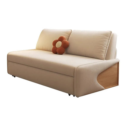 Modern simple solid wood sofa bed foldable for sitting and lying