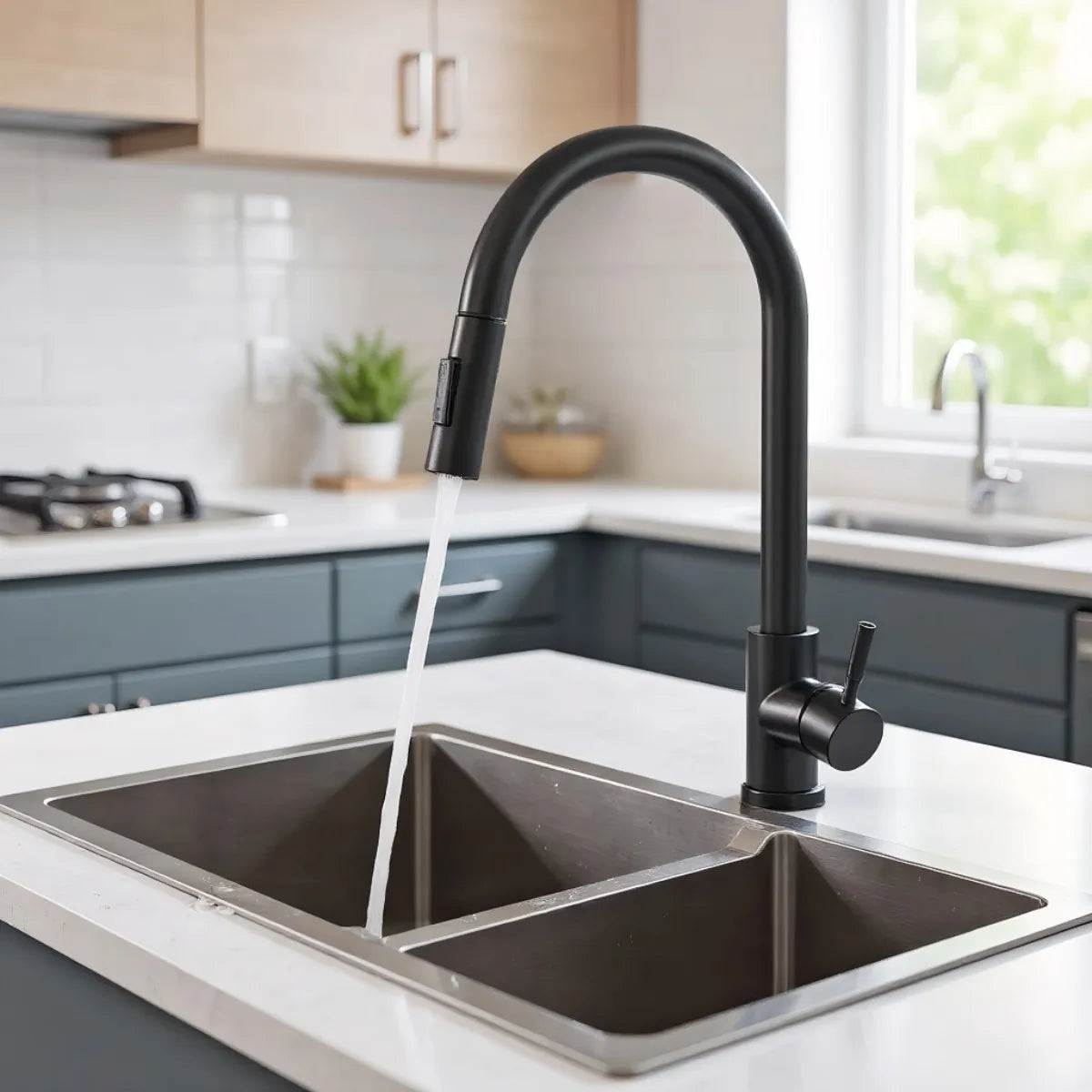 Brushed Black Rotating Kitchen Sink Faucet, Single Hole, Single Handle, Pull-Out Sprayer/Mixer Faucet