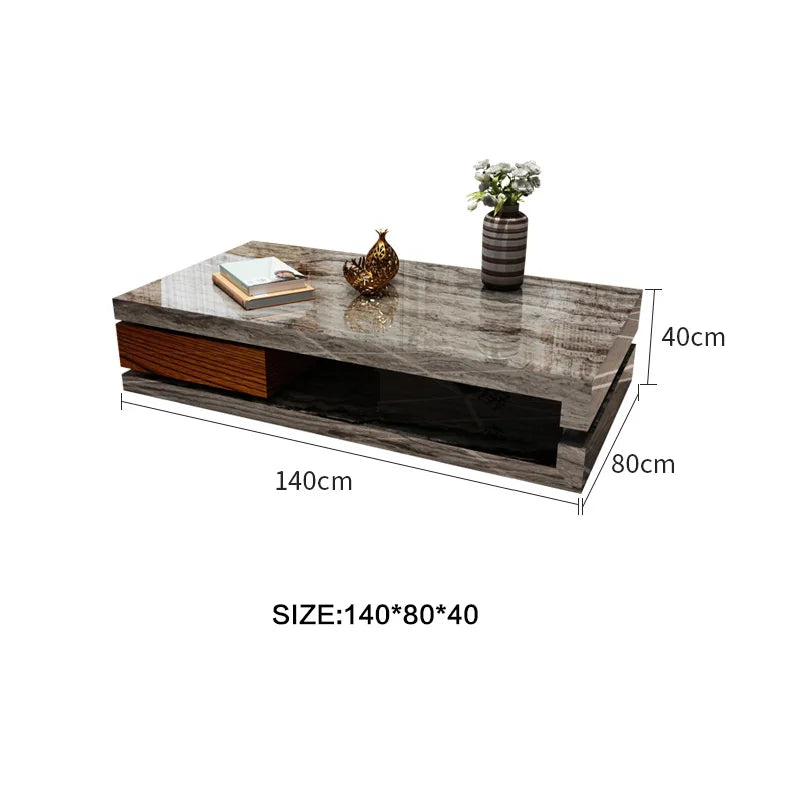 Post-modern coffee table tea table light luxury post-modern living room cave pattern square high-end storage table tea table