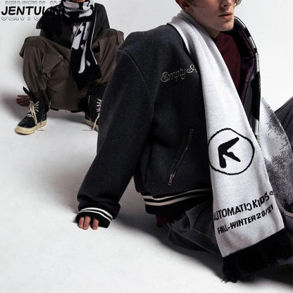 Y2K Aphex Twin creative hip-hop knit scarves warm Pullover oversize men's Streetwear scarves winter scarves apron black tassels