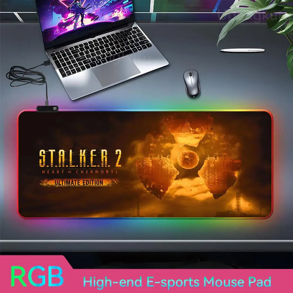 S_stalker 2 Mouse Pad RGB 3 mm Mouse Pad Rubber Mouse Pad LED Lamp Cute Desk Mat Anime Carpet  Desk Led Mouse Pad Mouse Pad Gran