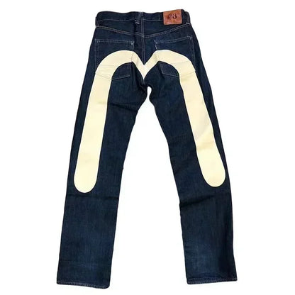 Retro 90s Japanese Style Street Personality Printed Straight DenimTrousers Y2K Rock Gothic Punk Loose Jeans Couple Clothing