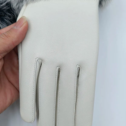 2025 Women Winter Warm Genuine Sheep Leather Glove With Real Fur Trimming Female Warm Real Leather Fur High Quality Mittens
